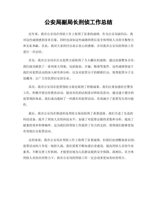 公安局副局长刑侦工作总结