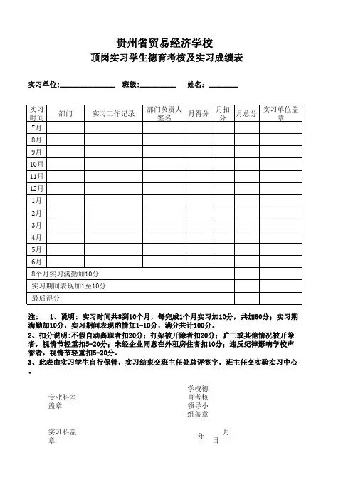 新顶岗实习学生德育成绩考核表