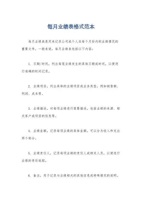 每月业绩表格式范本