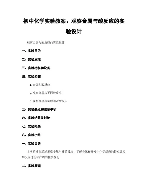 初中化学实验教案：观察金属与酸反应的实验设计