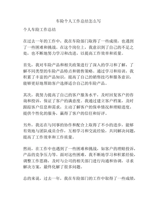 车险个人工作总结怎么写