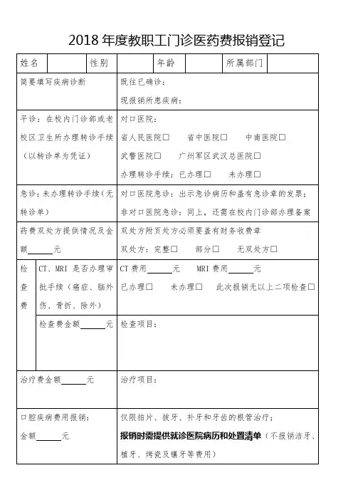 XX8年度教职工门诊医药费报销登记