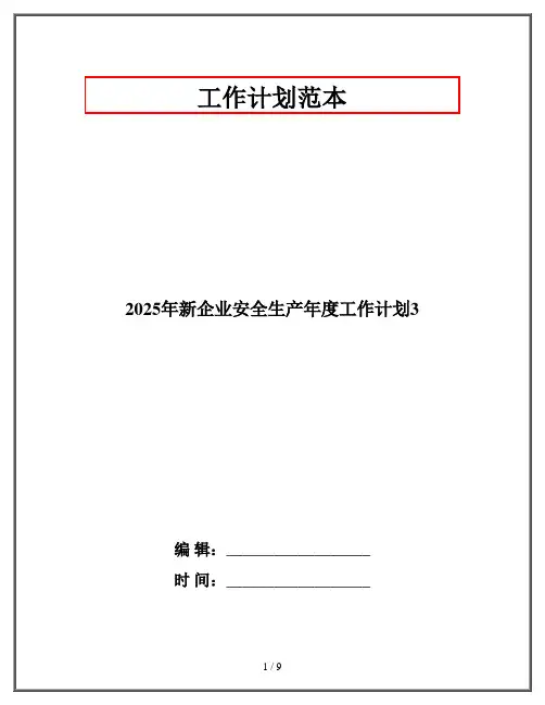 2025年新企业安全生产年度工作计划3