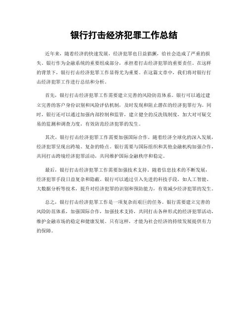 银行打击经济犯罪工作总结