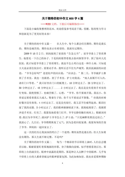 关于期待的初中作文600字4篇