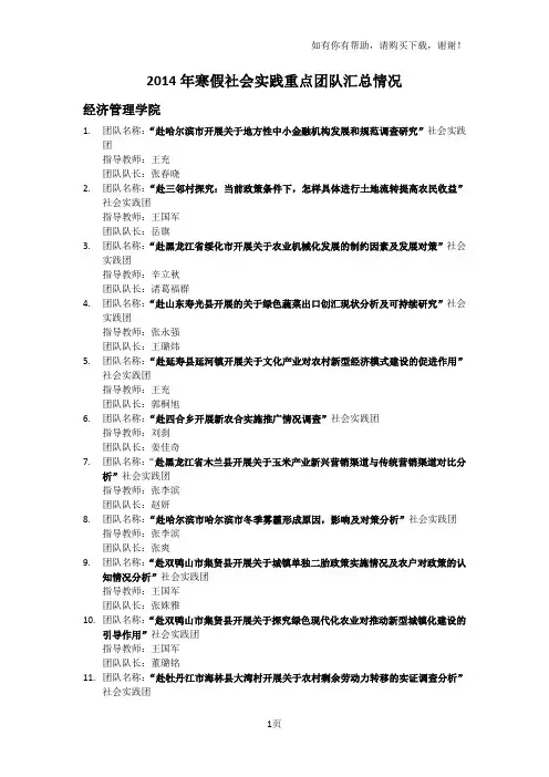 寒假社会实践重点团队汇总情况