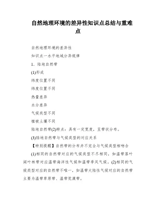 自然地理环境的差异性知识点总结与重难点