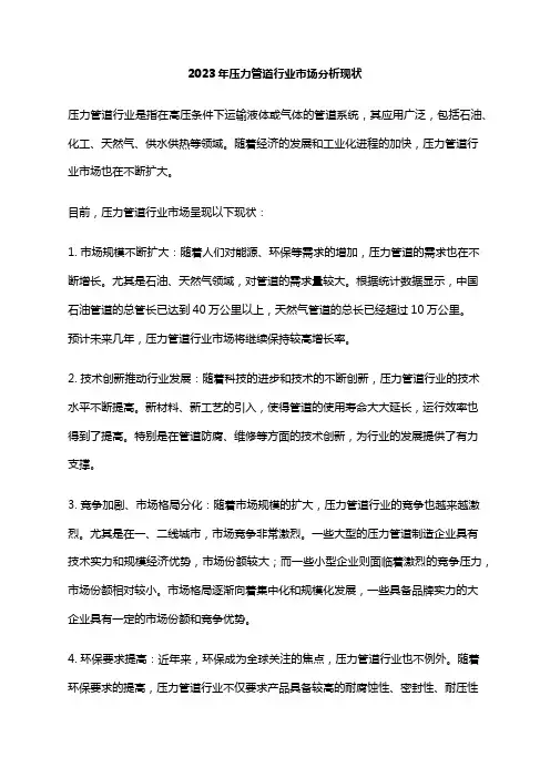 2023年压力管道行业市场分析现状
