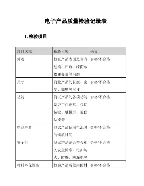 电子产品质量检验记录表