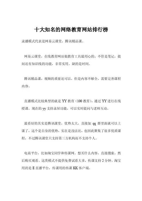 十大知名的网络教育网站排行榜