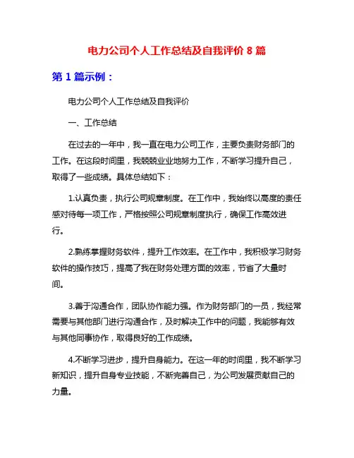 电力公司个人工作总结及自我评价8篇