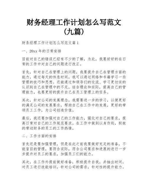 财务经理工作计划怎么写范文(九篇)