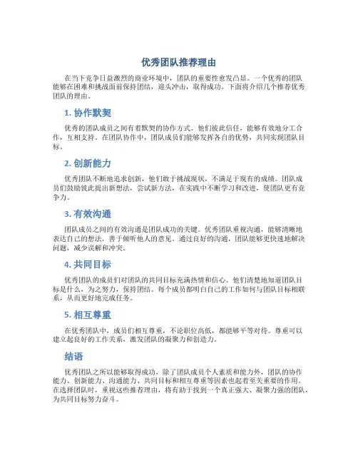 1优秀团队推荐理由