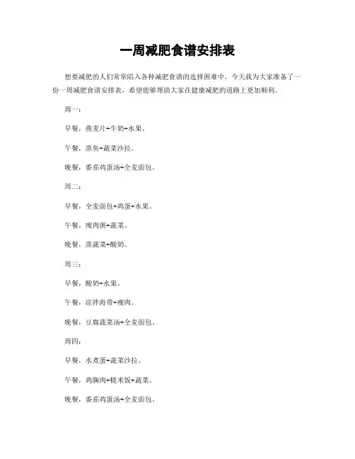 一周减肥食谱安排表
