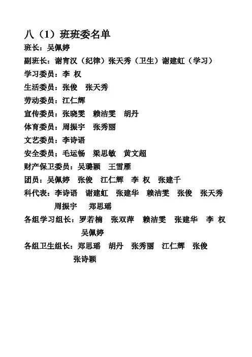 八(1)班班委名单