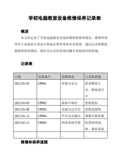 学校电脑教室设备维修保养记录表