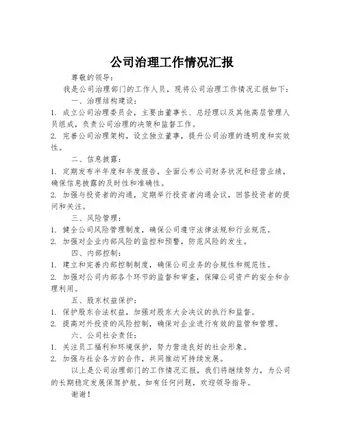 公司治理工作情况汇报