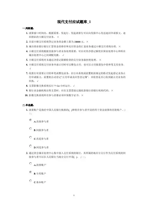 大小额支付系统题库