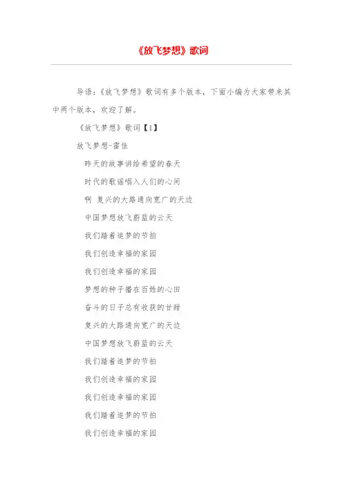 《放飞梦想》歌词