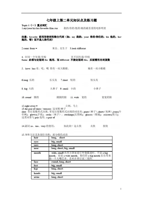 仁爱版英语七年级第二单元知识点及练习