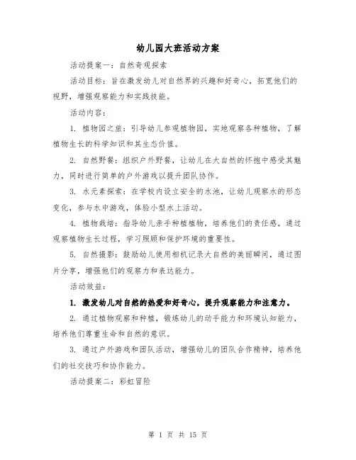 幼儿园大班活动方案（7篇）