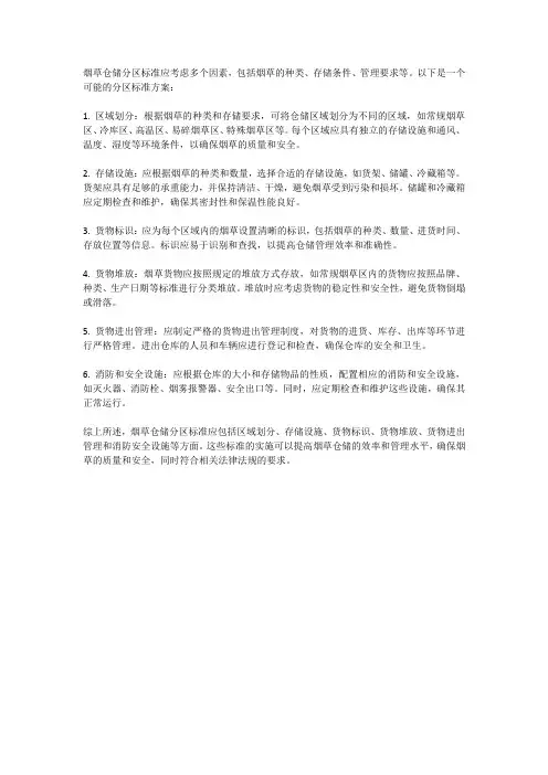 烟草仓储分区标准