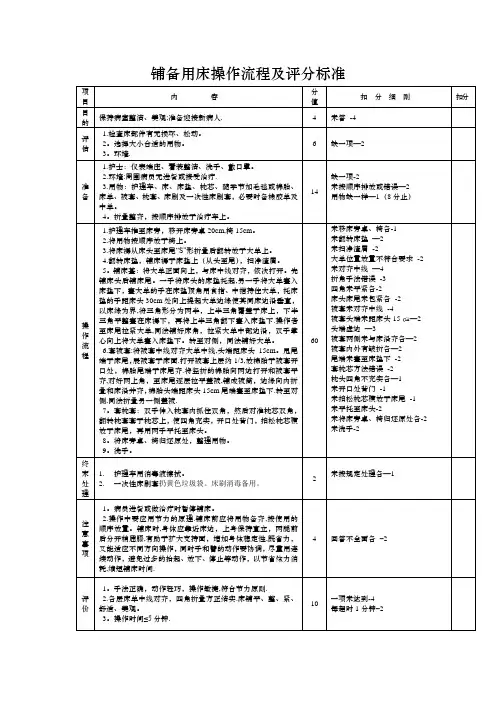 铺备用床操作流程及评分标准