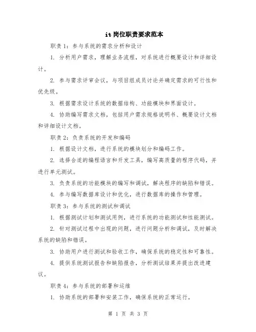it岗位职责要求范本
