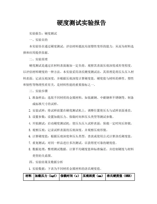硬度测试实验报告