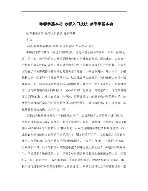 咏春拳基本功 咏春入门技法 咏春拳基本功
