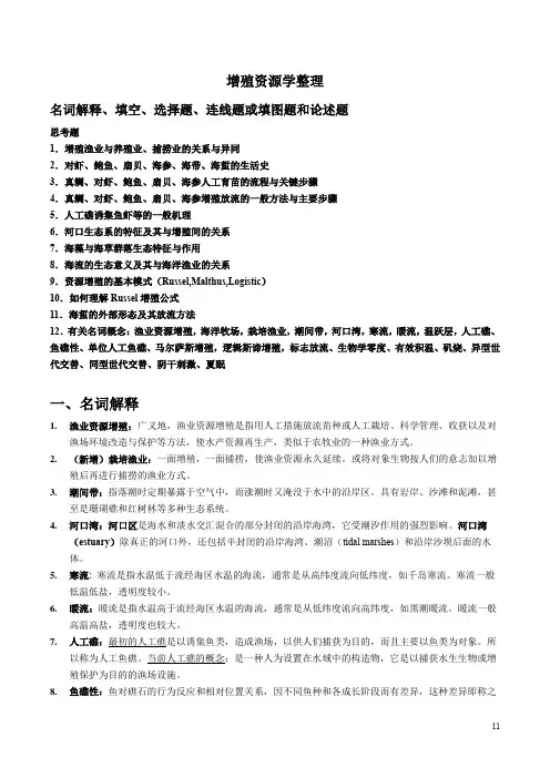 增值资源学-2018增殖资源学名词解释及思考题(专业知识模板)