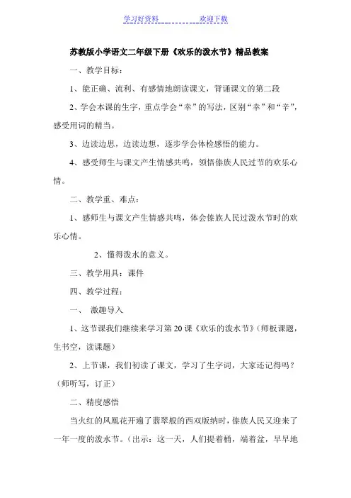 小学语文二年级下册《欢乐的泼水节》教案
