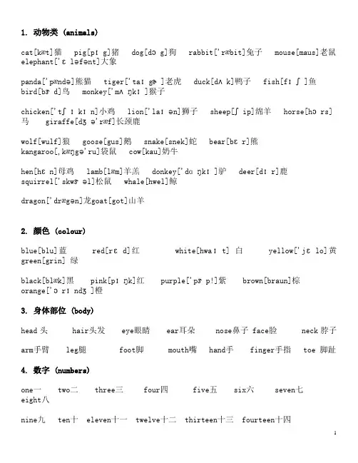 小学英语单词分类表_部分带音标