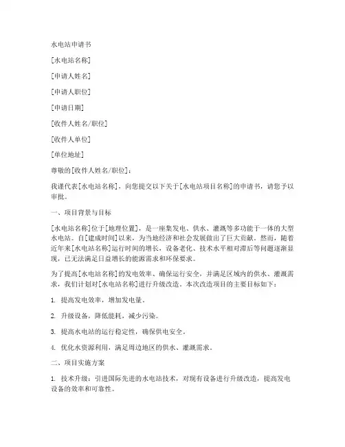 水电站申请书范文模板