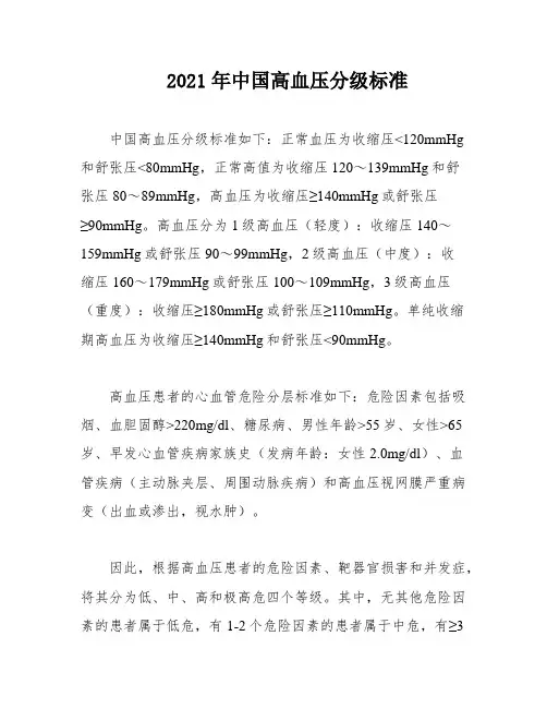 2021年中国高血压分级标准