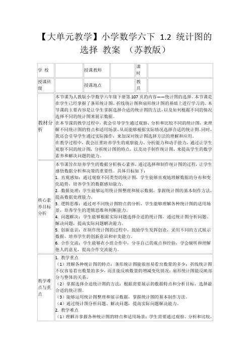 【大单元教学】小学数学六下1.2统计图的选择教案(苏教版)
