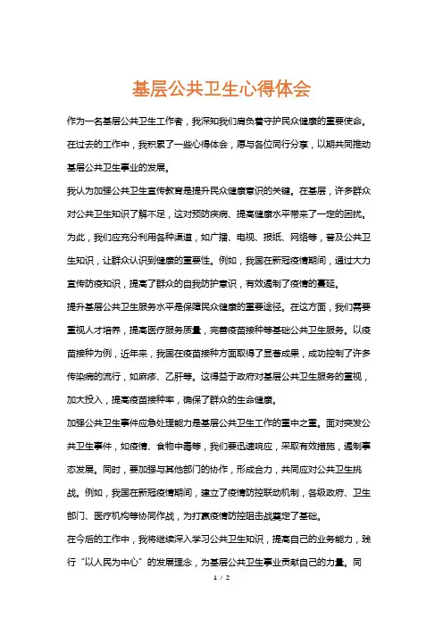 基层公共卫生心得体会