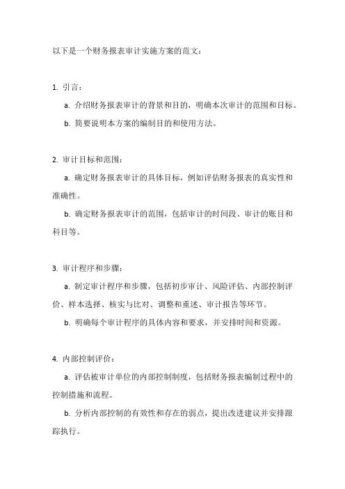 财务报表审计实施方案范文