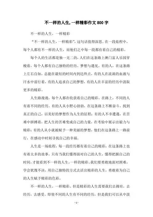 不一样的人生,一样精彩作文800字
