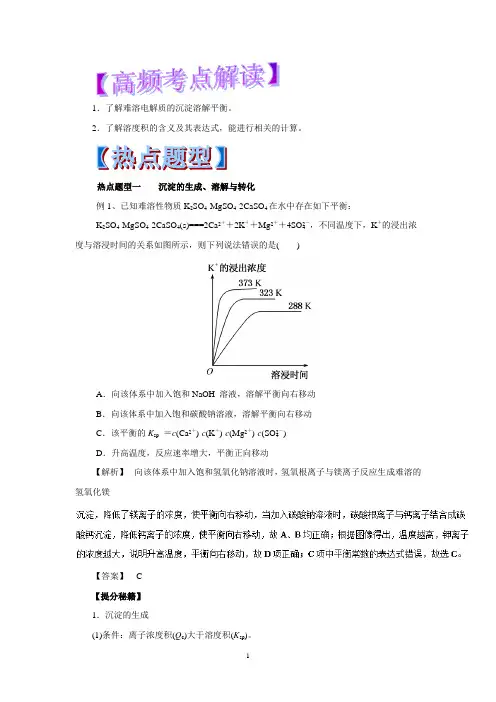 专题8.4 难溶电解质的溶解平衡-2018年高考化学热点题型和提分秘籍