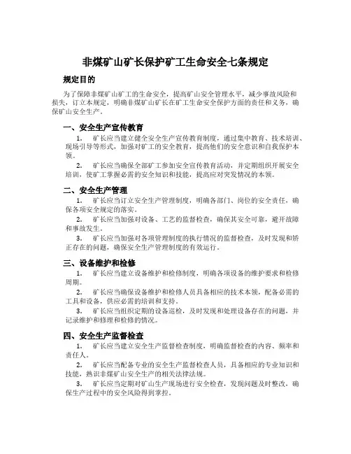 非煤矿山矿长保护矿工生命安全七条规定