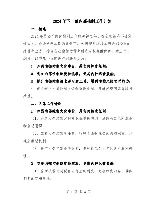 2024年下一部内部控制工作计划
