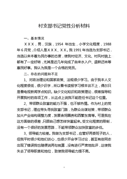 村支部书记党性分析报告