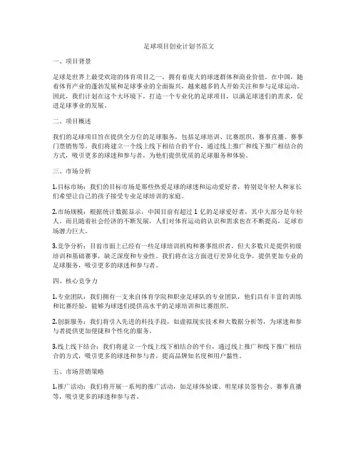 足球项目创业计划书范文
