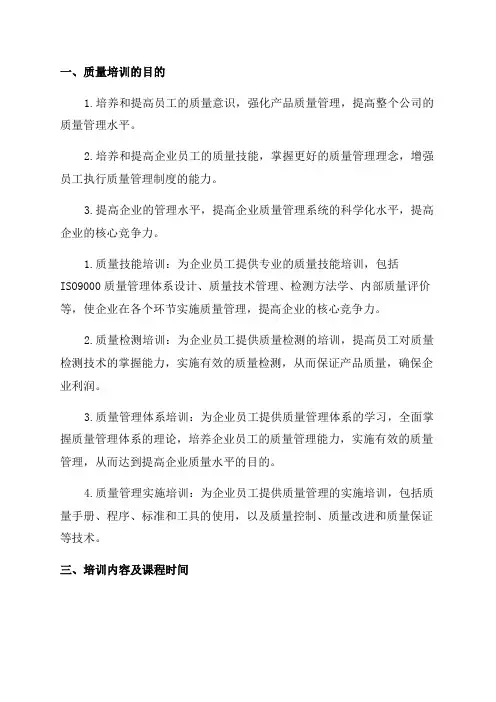 年度质量培训计划