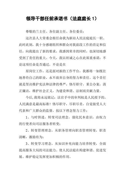 领导干部任前承诺书(法庭庭长1)