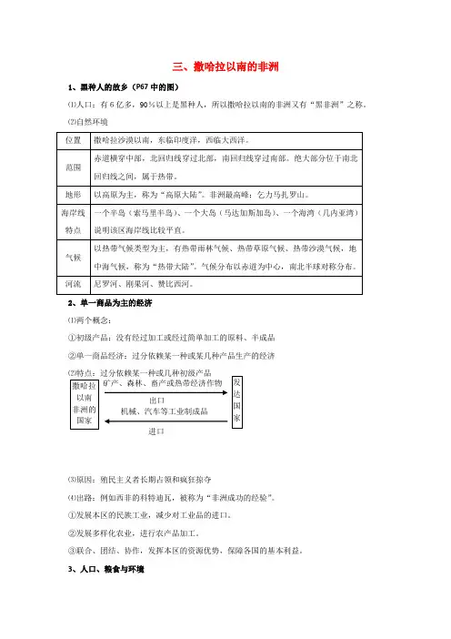 七年级地理会考复习 8.3《撒哈拉以南的非洲》知识点总结