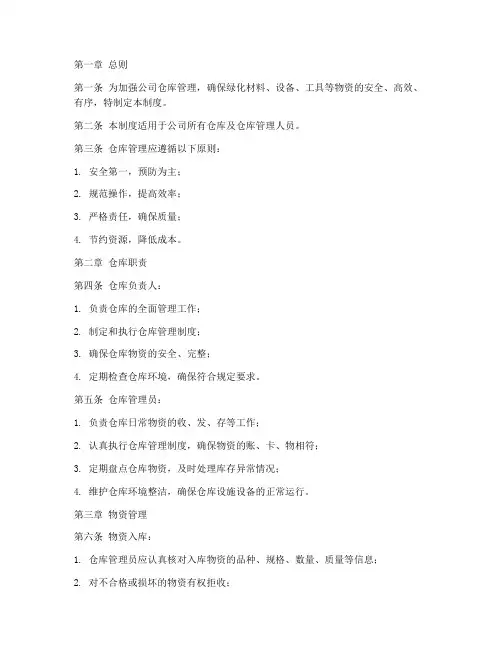 绿化公司仓库管理制度范本