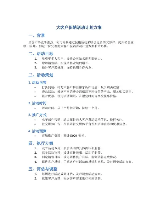 大客户促销活动计划方案
