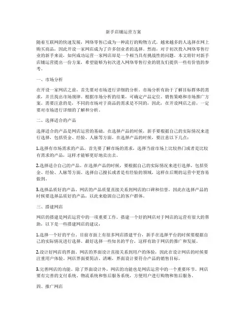 新手店铺运营方案